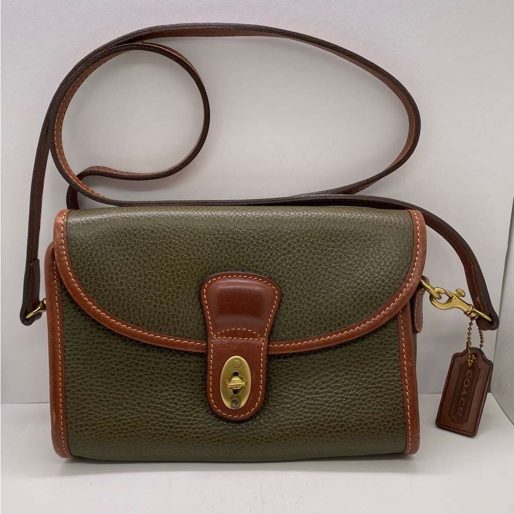 Vintage Rare Coach Green and Brown Leather Crossbody Bag